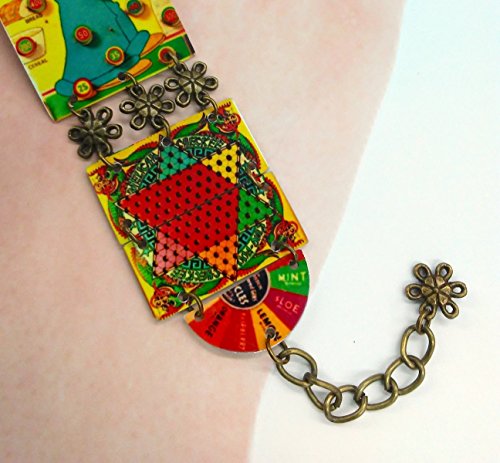 Popeye Bracelet, Vintage Tin Art, Unique One of a Kind, Pinball Art, Parcheesi Board, Vintage Art, Designed and Handmade by Artist, Free Shipping