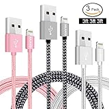 Lightning Cable,AILANSI Charger Cables,3PACK 3FT 3FT 3FT to USB Syncing and Charging Cable Data Nylon Braided Cord Charger for iPhone X/8/8Plus/7/7Plus/6SPlus/6Plus/SE/5S/iPad (Rose+Silver+Blackgray)