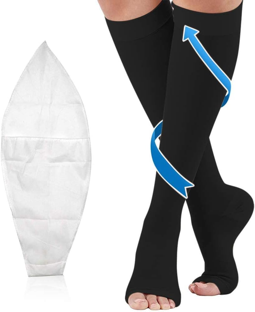 Compression Socks 20-30mmHg Open Toe with Free Auxiliary Wear Socks Sleeve Professional Care for Ankle,Varicose Veins, Calf Edema Pain Relief Suitable for Nurses Maternity Flight Travel Men Women XL