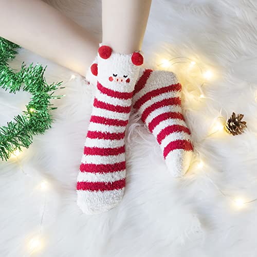 Anchimella Christmas Fuzzy Socks for women 4 pairs Fuzzy Cozy Socks Christmas socks Women Fluffy Plush Crew Slipper Socks