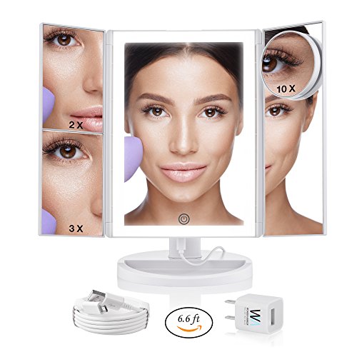 WONDER MIRROR 2019 Led Lighted Trifold Makeup Mirror w/Built-in Air-Vitamin Anion Generator for Ionic Conditioning + Big 10x Magnification Mirror w/Suction-Cups + Charger w/Long 7 ft Cord - Thumbnail 7
