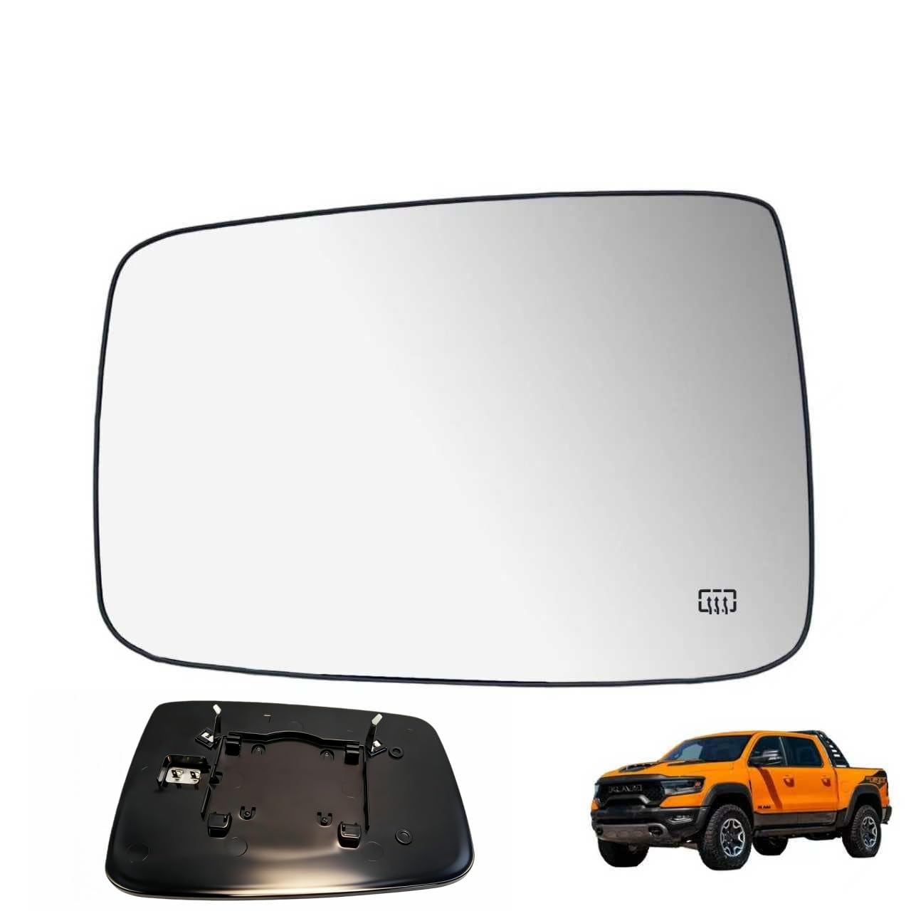 Photo 1 of Left Driver Side Heated Mirror Glass for 2009-2018 Dodge Ram 1500 2500, Replacement Rear View Mirror Glass, OE 68079363AA 68050299AA