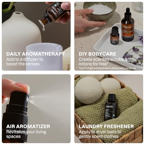 Cliganic – Juego de Aceites Esenciales Orgánicos Top 5 (Menta, Lavanda, Eucalipto, Limoncillo y Naranja), 100% Puros y Naturales, para Aromaterapia y Fabricación de Velas