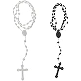 Sndperiexam 2Pcs White Black Plastic Rosary Beads Luminous Necklaces Catholicism Prayer Religious Jewelry Cross Necklace for Women Men