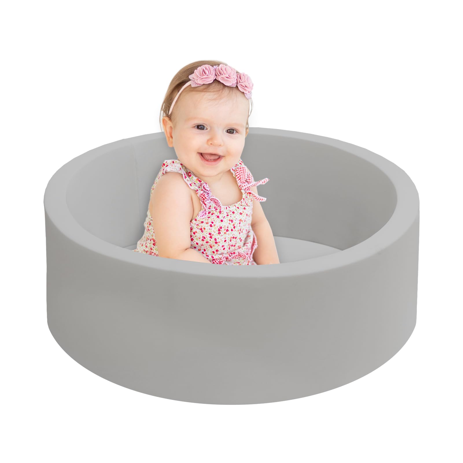 HARBOLLE Baby Ball Pit 27.6" Soft Round Memory Foam Ball Pits NOT Included Balls Indoor Outdoor Playpen for Babies Toddlers Kids Great Gift for Girls Boys, Gray Image