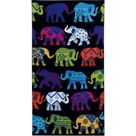 Elephants Black Printed Beach Towel, 34