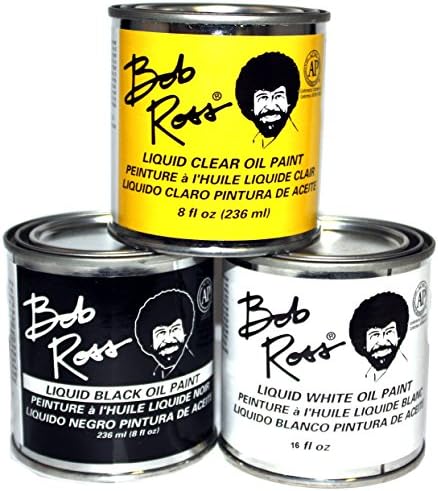 Bob Ross 3 Piece Liquid Basecoat Set (16 Ounce Liquid White, 8 Ounce Liquid Black, and 8 Ounce Liquid Clear)
