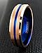 King's Cross Luxurious 6mm/8mm Rose Gold Tungsten Carbide Band Ring with Sapphire Blue Stripe, Matching Inner Band & Beveled Edges.
