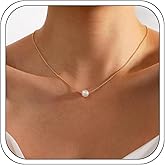 Single Pearl Necklace for Women, Simple Handmade White Faux Pearl Pendant Choker Necklace Small Tiny Beaded Pearl Necklace for Women Jewelry Gifts (Gold)
