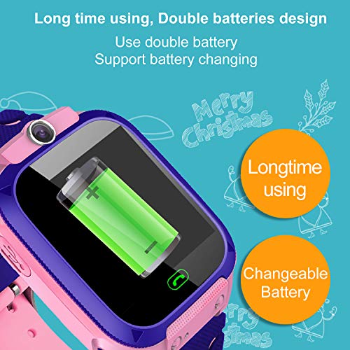 Kids Phone Smart Watch Boys Girls GPS Tracker 2 Way Call Wrist Watch 1.44" HD Touch Camera Games SOS Anti Lost Children Fitness Tracker Alarm Clock Holiday Toy (A-Pink 2019 New)
