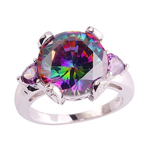 Psiroy 925 Sterling Silver Created Rainbow Topaz Filled Solitaire Engagement Ring