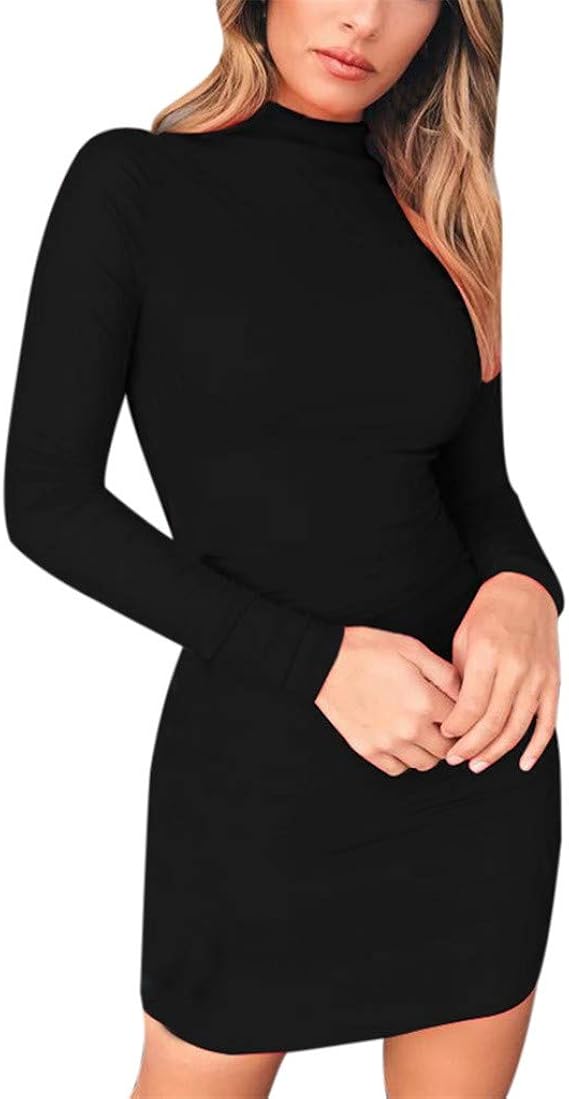 black long sleeve turtleneck mini dress