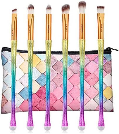 AprFairy 6PCS Makeup Eye Brushes Set with Pink Plaid Makeup Bag Eyeshadow Brush Eyebrow Eyeliner Beauty Tools Face Make Up Shadowing Kit - Multicolor Gradient