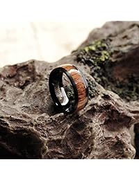 Metal Masters Co. Anillo de compromiso de carburo de tungsteno para hombre y mujer, con incrustaciones de madera marrón o azul, ajuste cómodo, 0.315 in
