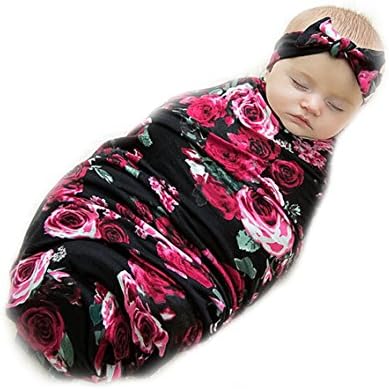 Unigds Newborn Baby Infant Swaddle Blanket Sleeping Swaddle Muslin Wrap+Headband