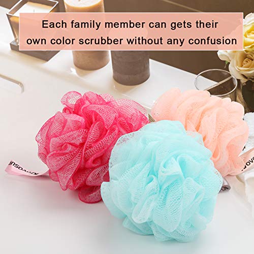 Loofah Bath Sponge,Shower Pouf Exfoliating Body Scrubber Ball Double Mesh Pouf Bath Sponges for Women and Men (Pack of 3, Multi Color)