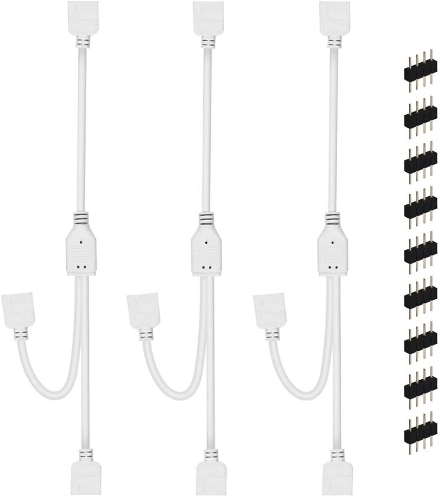 RGB LED Strip Splitter Connectors, FSJEE 2 Way Splitter Cables for 1 to 2 4Pin 10MM 5050 RGB LED Light Strip,3 Pack