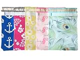 Designer Poly Mailers 10x13 : Peacock, Nautical, Flamingo, Daisy, Pink Aloha; Printed Self Sealing Shipping Poly Envelopes Bag (40 Mix Variety Pack #1)