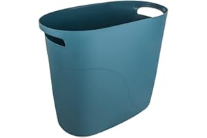 JiatuA Plastic Small Trash Can Slim Waste Basket with Handles 3.2 Gallon Narrow Garbage Container Bin for Bathroom, Bedroom, Kitchen, Home Office Under Desk, Dorm, Laundry Room, Kids Room, Teal Blue