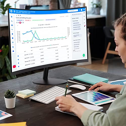 KOORUI 27 Inch Curved Monitor, Full HD 1080P 75Hz Computer Monitor, 1500R HDMI VGA, Tilt Adjustment, Eye Care, Black