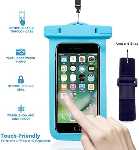 VentoMarea Universal Waterproof Case Dry Bag Pouch With Armband and Strap For Iphone 7/7 Plus/ 6/6S/6S Plus, Samsung Galaxy S8/S8 Plus/ S7/S6 Edge/Note 7/4 Smartphone Devices Up To 6.2 Inch, Blue