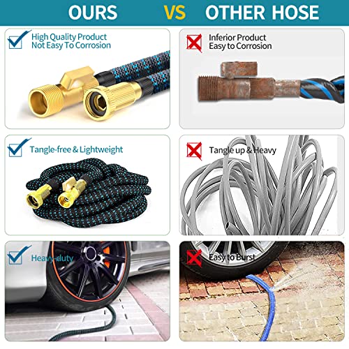 50 ft Expandable Garden Hose with 10 Spray Nozzle - Heavy Duty Superior Strength 3750D - 4 -Layer Latex Core - Expanding Water hoses - Extra Strong Brass Connectors/Storage Bag