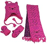 N'Ice Caps Little Girls and Infants Cute Kitty Warm Sherpa Lined Knit 3PC Set