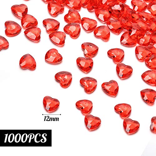 HAKACC Herzen Diamantkristalle, 1000 Stück 12mm Rot Streudeko Herzen Deko Diamanten Herz Deko für Hochzeit
