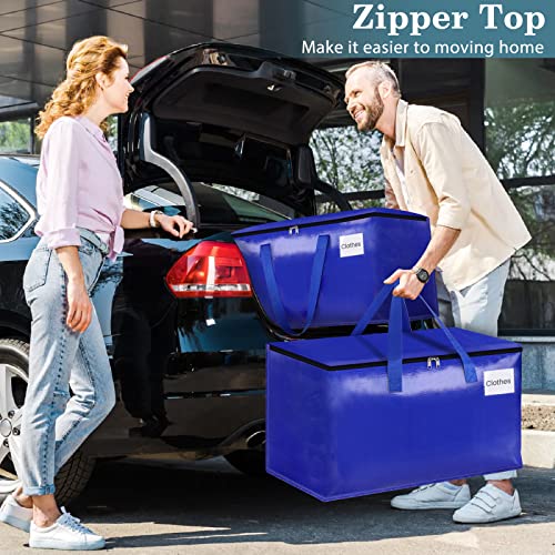 HomeHacks Moving Bags Heavy Duty with Strong Zippers and Handles Collapsible Moving Supplies, Storage Totes for Packing & Moving Storing 93L,8-Pack, Blue