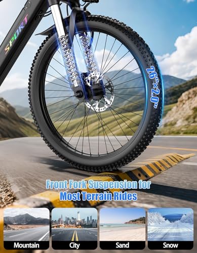 Electric Bike for Adults, 1500W Peak E-Bike, 40KM/H 105 KM Long Range, 26" Electric Bicycle with 48V 12Ah Removable Battery, Lightweight Ebike for Mountain City Trail, 7 Speeds, Front Suspension