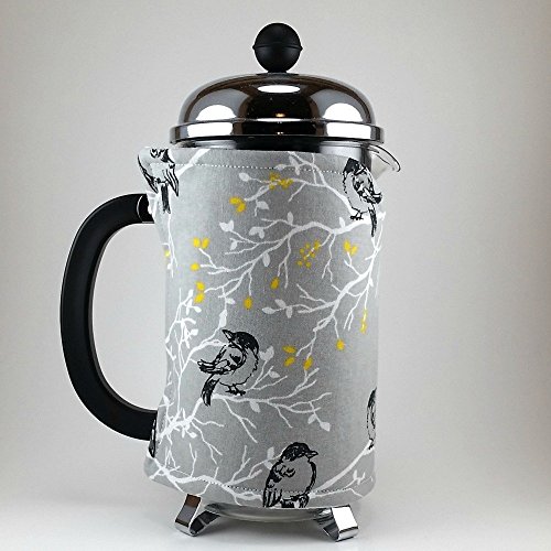 French Press Cozy Cover, 8 cup, Grey Bird Decor - Thumbnail 4