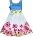 HN37 Girls Dress Sunflower Bubble Lily Flower Garden Print Blue Size 12