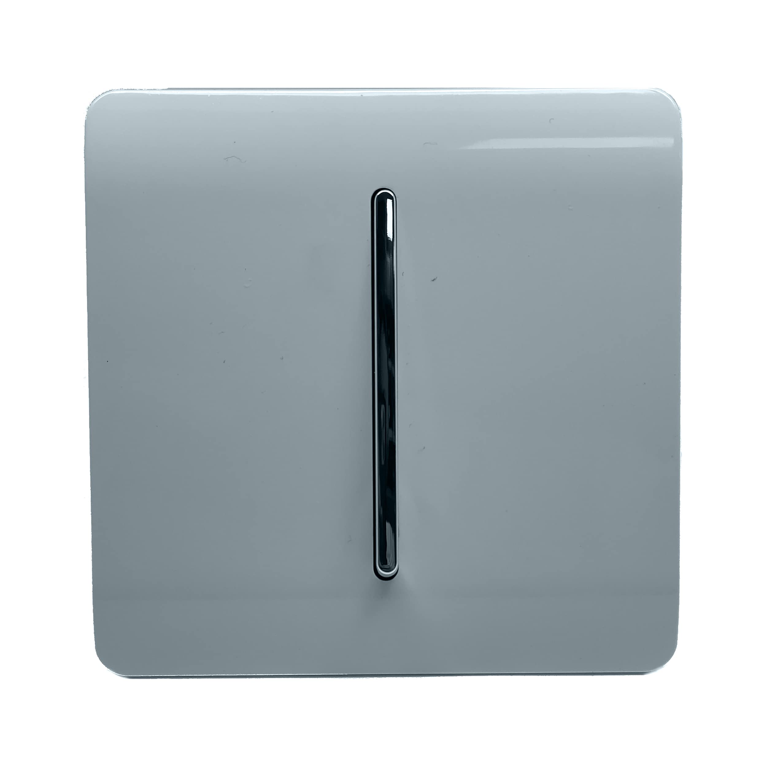 Trendi 1 Gang 2 Way 240V Screwless Raised Front Plate Plastic Artistic Modern Glossy 10 Amp Chrome Rocker Single Electrical Wall Light Switch Cool Grey - ART-SS2CG