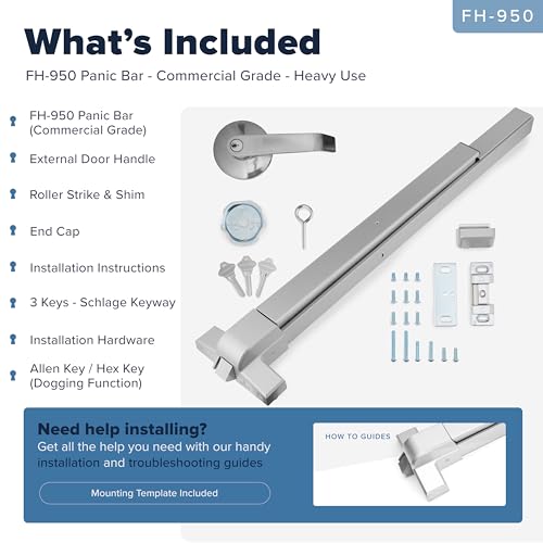 FORTSTRONG Panic Bars for Exit Doors Push Bar Panic Exit Device Commercial Door Push Bar Hardware with Crash Bar Emergency Door Opener Lock Keypad Compatible Heavy Duty - Grade 1 UL & ADA Compliant