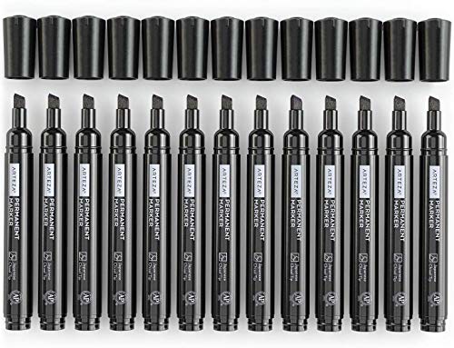 image for ARTEZA Permanent Markers Set of 36 (Black, Chisel Tip) - Waterproof Ma