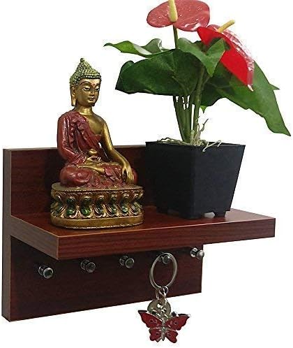 A10 Shop Omega 1 Wall Mounted Key Holder with Decor Shelf - (Mahogany, 21x12x15 cm)