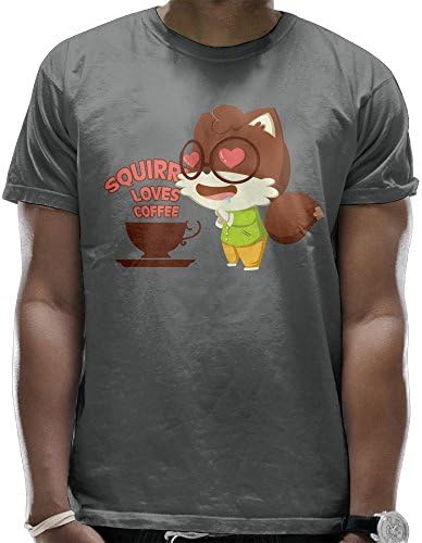 Squirrel Loves Coffee Cartoon Men's Print Absorb Sweat Short Sleeve T-Shirts