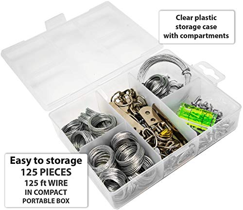 Picture Wire Hanging Kit 125+ Pieces - D-Ring, Screws, Hanging Hooks,Level. Supports up to 50 lbs (1 - //coolthings.us