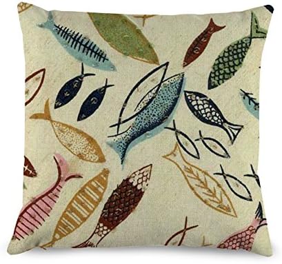Cute Many Fish Pattern Cotton Linen Throw Pillow Covers Decorative Cushion Cover 18 x 18 for Sofa Kitchen
