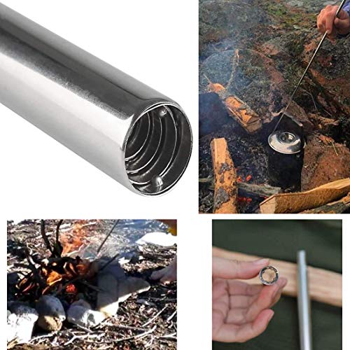 JISTL Fire Bellows by Mouth Blow Fire Tube Outdoor Gear Collapsible Stainless Steel Campfire fire Pot Tool Builds Fire by Blasting Air (Mixed 3 Pack)