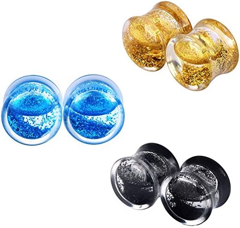 Lianrun 6Pcs Acrylic Fresh Mixed Colors Liquid Glitter Double Flared Ear Plugs Expander Tunnels Gauges16mm