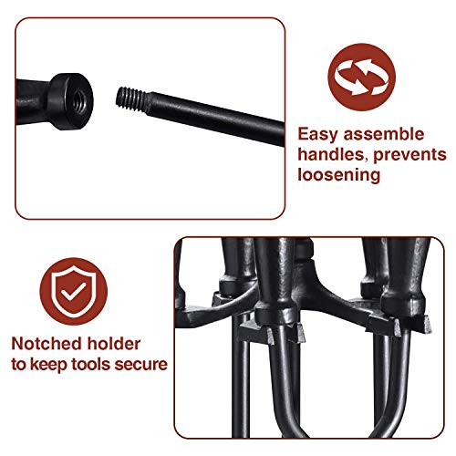 Syntrific 5 Pieces Fireplace Tool Set Black Cast Iron Fire Place Tool Set with Log Holder Fire Pit Stand Rustic Tongs Shovel Antique Broom Chimney Poker Wood Stove Hearth Accessories Set (Renewed)