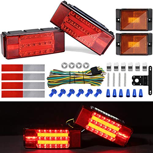 Kohree LED Submersible Trailer Tail Light Kit, 12V LED Utility Trailer Lights DOT Compliance, Fully-Submersible License Lights and Wiring Kit Combined Stop, Taillights, Turn Function for Boat Trailer