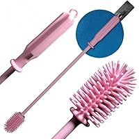 Silicone Bottle Brush, Baby Bottle Brush Cleaner, KoHuiJoo BPA Free 15"Long Handle Water Bottle Cleaning Brush for Washing Glassware, Milk, Beer, Cup, Narrow Neck Brewing Bottle (Pink 15 inch)