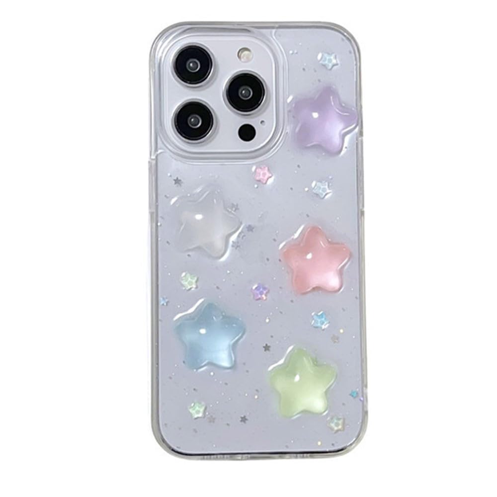 Photo 1 of Compatible with iPhone 16 Pro Case Cover, Korean Y2K Luminous 3D Stars Case Cute Kawaii Glowing in Dark Star Transparent Protective Shockproof Back Cover (Big Star, for iPhone 16 Pro)