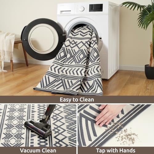 8x10 Outdoor Rug Braided Indoor Outdoor Rugs Carpet Non Slip Outdoor Patio Rug with Rubber Particles Backing, Boho Outdoor Area Rug for Patio Deck Porch Balcony Backyard Living Room, Blackish Grey