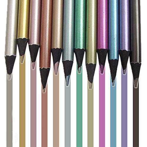 12 pcs Metallic Colored Drawing Pencils Black Wooden Art Sketching Pencils Non-toxic Colored Art Pencils Set Vibrant Color Painting Pencils Travel Painting Writing Artist Kit Supplies