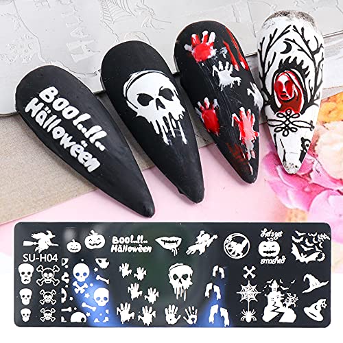 5er Set Nagelstempelplatten Halloween – Edelstahl Schablonen Für Nail Art | Mit Hexe, Kürbis, Spinnennetz