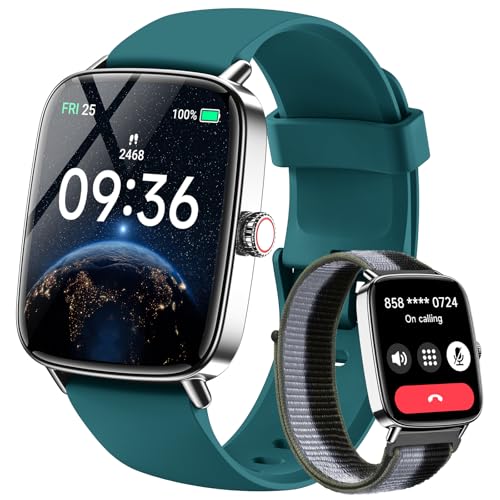Smartwatch Herren mit Telefonfunktion 1.85" 2 Armbänder Fitnessuhr Fitness Tracker Herzfrequenz/SpO2/Schlafmonitor/IP68 Wasserdicht Sportuhr Schrittzä