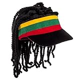 Flair Hair Men's Cotton Adjustable Visor Hat Cap (Black Rasta w/ Braided Hair)